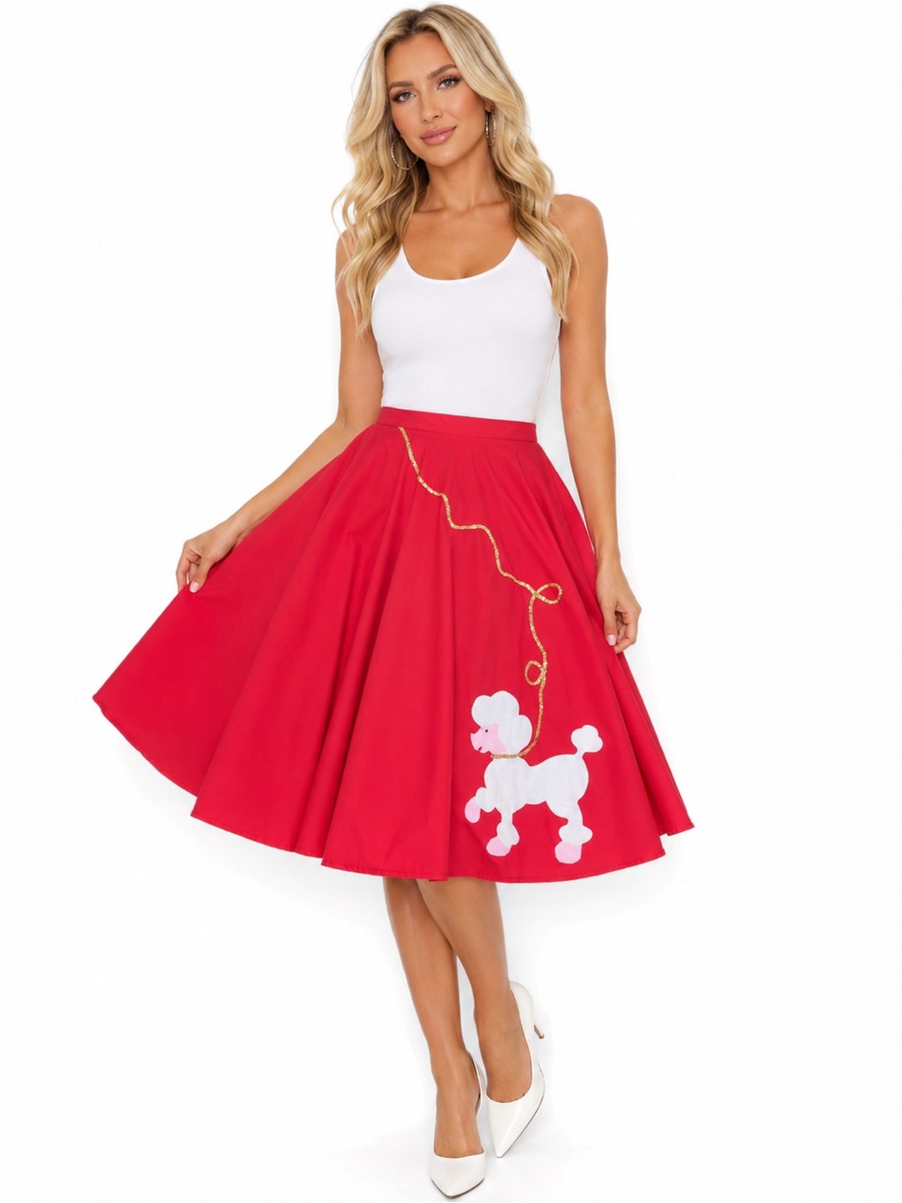 Women’s XS Red Poodle Circle Skirt Crinoline 50s Rockabilly Retro Swing
